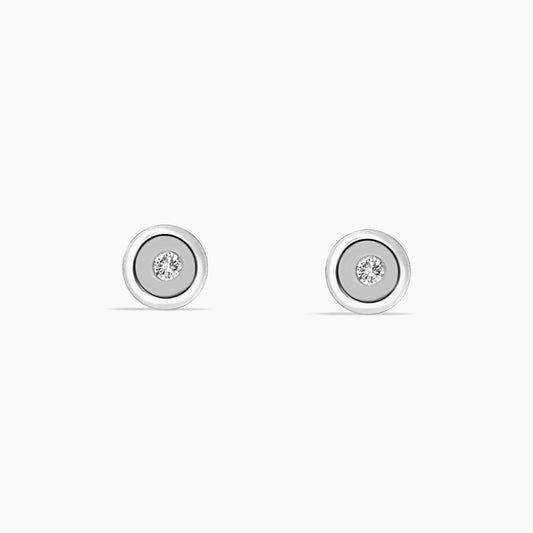 14K White Gold Stud Earrings with Natural Diamond, 4.7mm, 0.02 ct