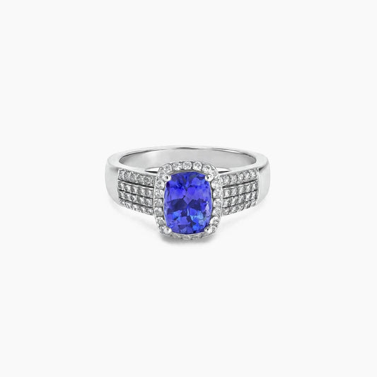 14K White Gold Tanzanite Cocktail Ring with Natural Tanzanite
