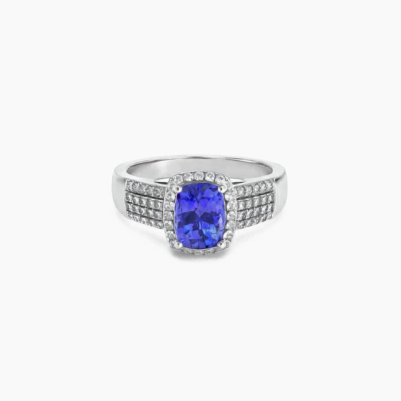 14K White Gold Tanzanite Cocktail Ring with Natural Tanzanite