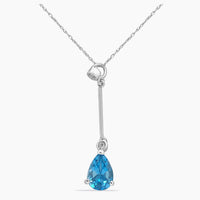 14K White Gold Topaz & Diamond Pendant with Chain – 0.04ct – 18