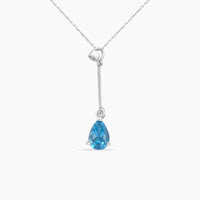 14K White Gold Topaz & Diamond Pendant with Chain – 0.04ct – 18