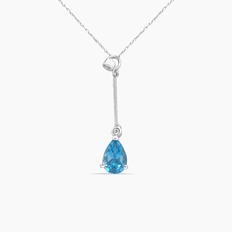 14K White Gold Topaz & Diamond Pendant with Chain – 0.04ct – 18