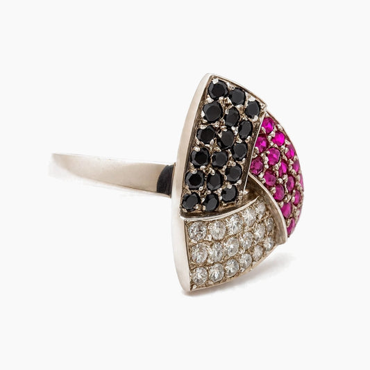 14K White Gold Trilliant Cut Ring with Cubic Zirconia, Size 7.25