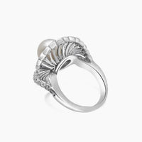 14K White Gold Vintage Ring 0.50 ct Natural Diamonds & Pearl