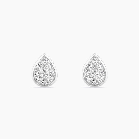 14K White Gold Waterdrop Stud Earrings with 0.10ct Diamonds