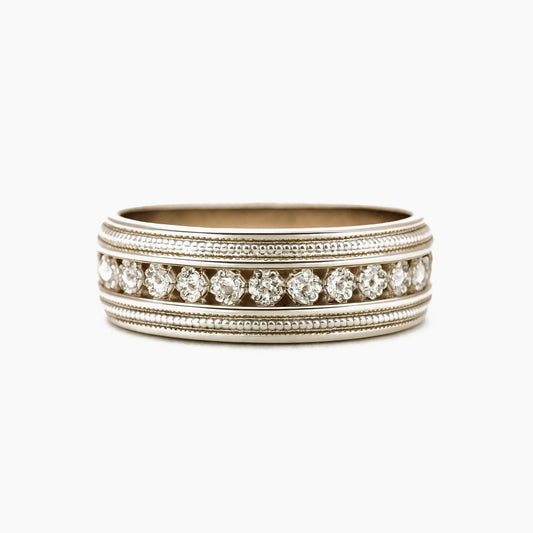 14K White Gold Wedding Band with 0.60 ct Diamonds Size 8.75
