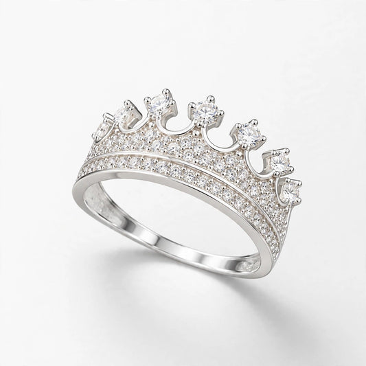 14K White Gold Women’s Crown Ring Cubic Zirconia, Size 7.25, 2.5g