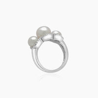 14K White Gold Women Ring 0.25 ct Natural Diamonds & Pearl