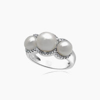 14K White Gold Women Ring 0.25 ct Natural Diamonds & Pearl