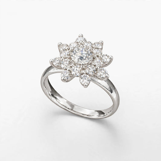 14K White Gold Women’s Ring 1.00 ct Natural Floral, Size 5, 3.3g