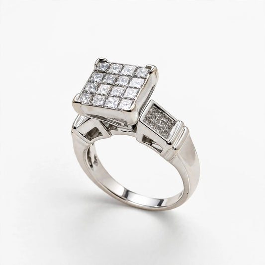 14K White Gold Women Ring 2.00 ct Natural, Size 7.25, 6.9g