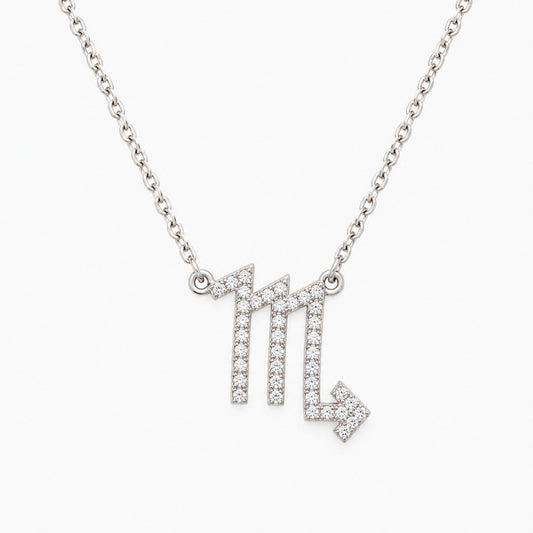 14K White Gold Zodiac Necklace with Natural Diamonds, 16", 2.4g