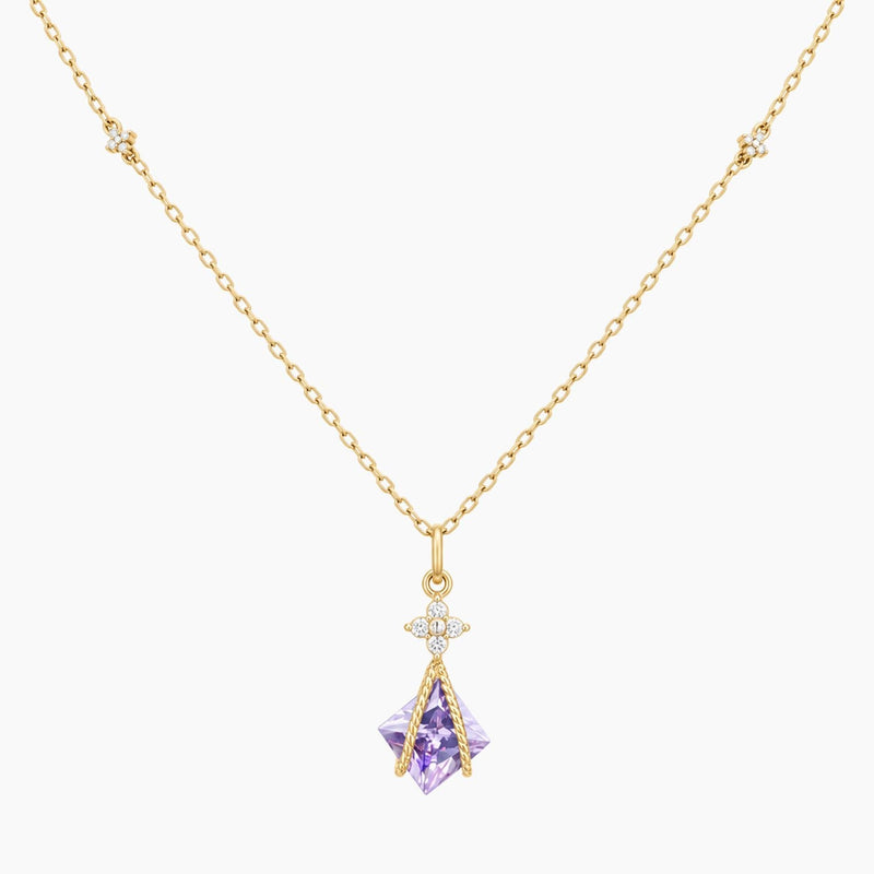 14K Yellow Gold Amethyst Necklace with 0.06 ct Natural Diamond Accent, 18