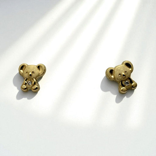 14K Yellow Gold Bear Cubic Zirconia Earrings
