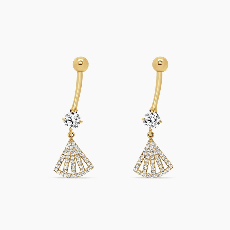 14K Yellow Gold Belly Button Piercing with CZ Drop Design