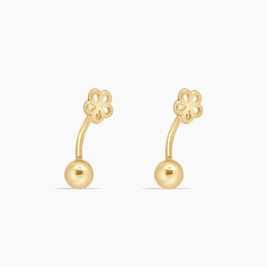 14K Yellow Gold Belly Button Piercing with Flower Design