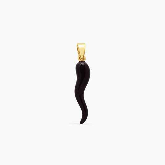 14K Yellow Gold Black Cornicello Pendant