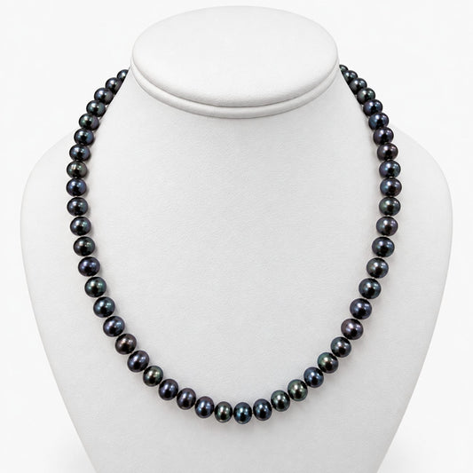 14K Yellow Gold Black Pearl Necklace, 17.5", 25.7g