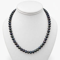 14K Yellow Gold Black Pearl Necklace, 17.5
