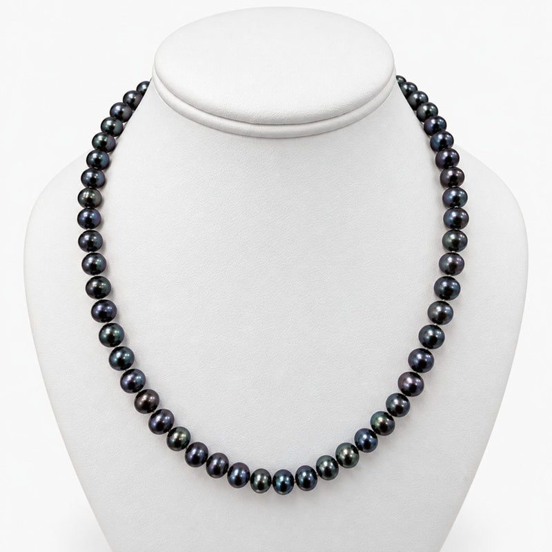 14K Yellow Gold Black Pearl Necklace, 17.5