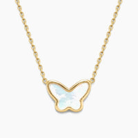 14K Yellow Gold Butterfly Necklace with Mother of Pearl, 16.5