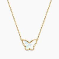 14K Yellow Gold Butterfly Necklace with Mother of Pearl, 16.5