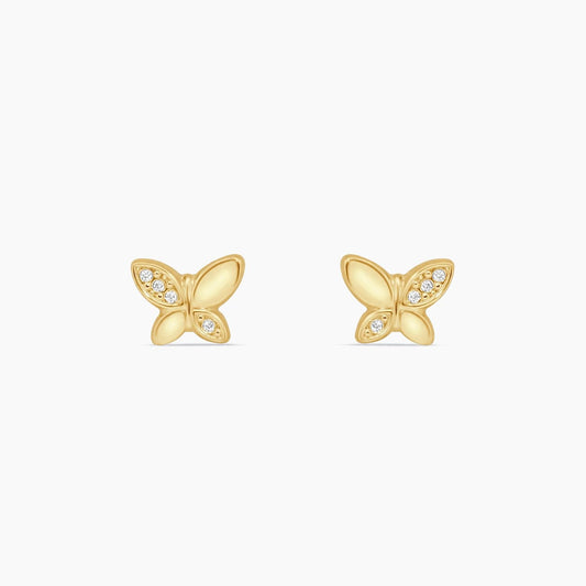 14K Yellow Gold Butterfly Stud Earrings with Cubic Zirconia, 6mm