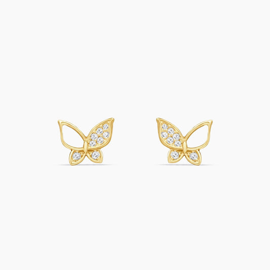 14K Yellow Gold Butterfly Stud Earrings with CZ Accents, 6.7mm