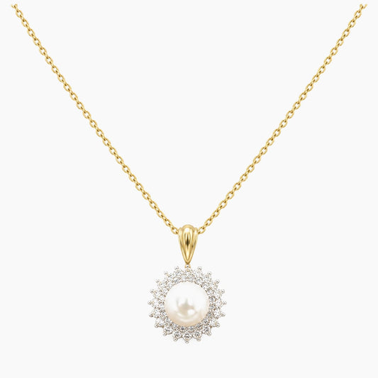 14K Yellow Gold Chain & Pendant 0.30 ct Natural Diamond & Pearl