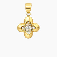 14K Yellow Gold Clover Pendant with Cubic Zirconia, 21mm, 1.6g