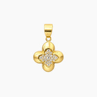 14K Yellow Gold Clover Pendant with Cubic Zirconia, 21mm, 1.6g