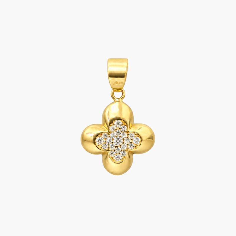 14K Yellow Gold Clover Pendant with Cubic Zirconia, 21mm, 1.6g