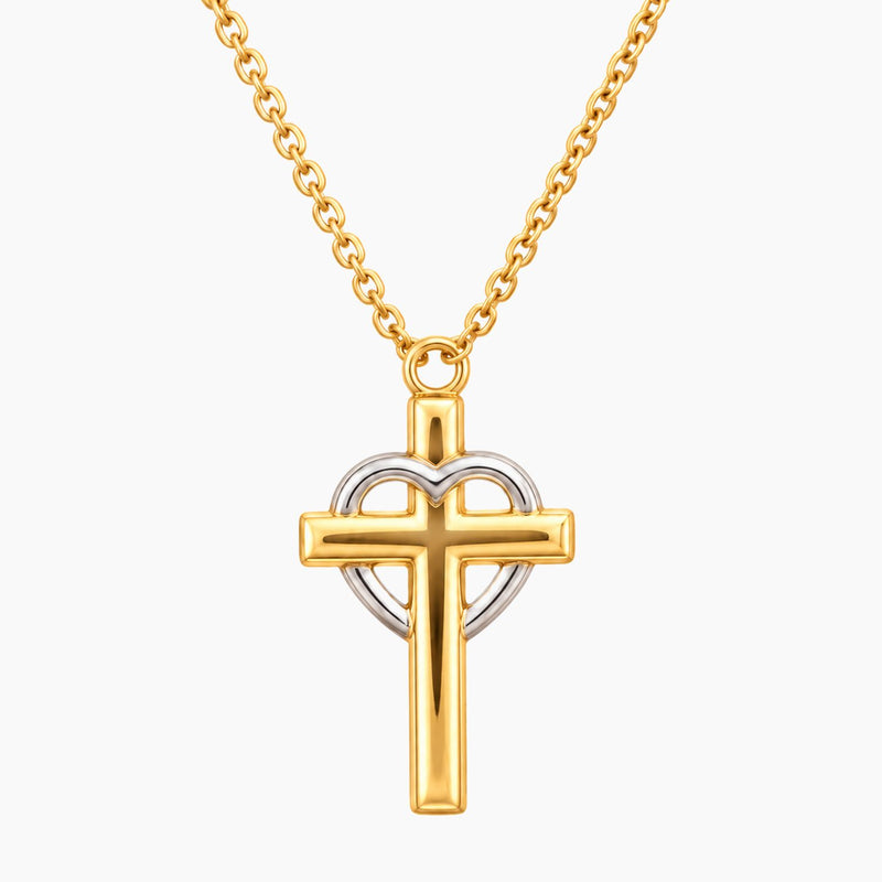 14K Yellow Gold Cross Necklace, 17