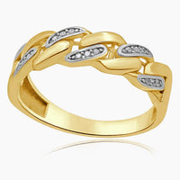 14K Yellow Gold Cuban Link Ring CZ, Size 12.75