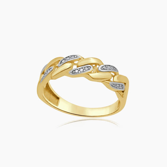 14K Yellow Gold Cuban Link Ring CZ, Size 12.75, 3.9g