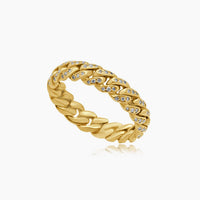 14K Yellow Gold Cuban Link Ring with Natural Diamonds, Size 8.5