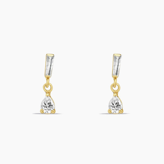 14K Yellow Gold CZ Drop Earrings, 14mm