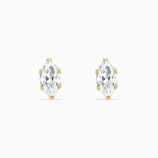 14K Yellow Gold CZ Stud Earrings, 9mm