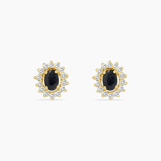 14K Yellow Gold Dark Blue Sapphire Stud Earrings, 0.50 ct, 12mm