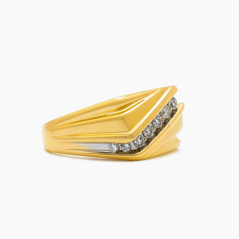 14K Yellow Gold Diagonal Channel Ring with 0.40 ct Diamonds