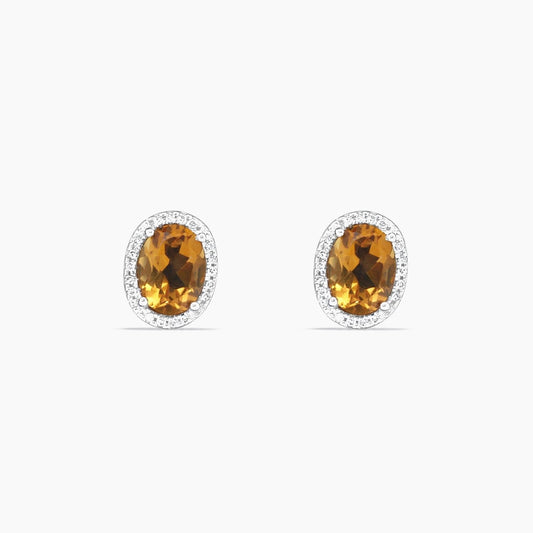 14K Yellow Gold Diamond & Citrine Stud Earrings, 0.1 ct, 10mm
