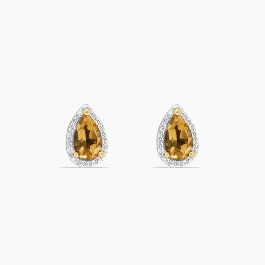 14K Yellow Gold Diamond & Citrine Waterdrop Stud Earrings