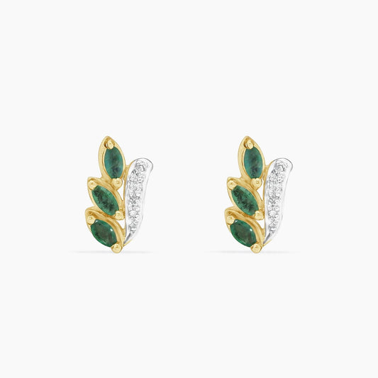 14K Yellow Gold Diamond & Emerald Stud Earrings, 0.10 ct, 13mm