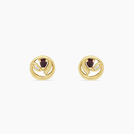 14K Yellow Gold Diamond & Ruby Stud Earrings, 0.02 ct, 11mm, 2.8g