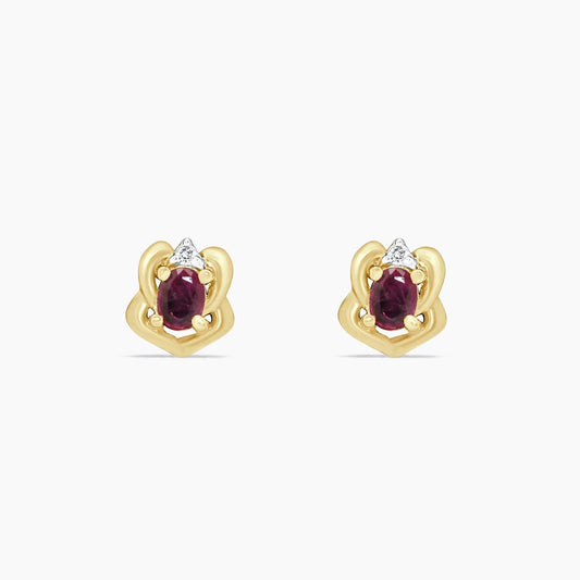14K Yellow Gold Diamond & Ruby Stud Earrings, 0.02 ct, 8mm, 1.6g