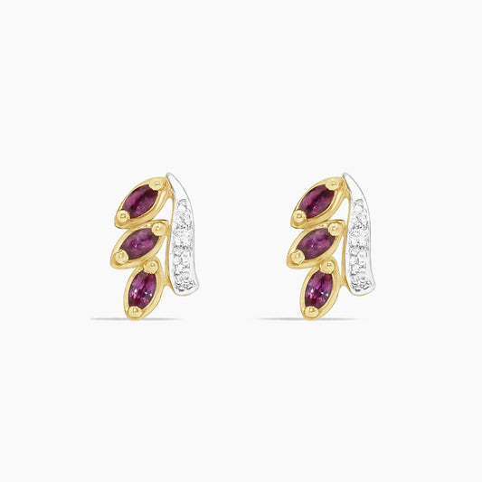 14K Yellow Gold Diamond & Ruby Stud Earrings, 0.04 ct, 12mm, 2.4g