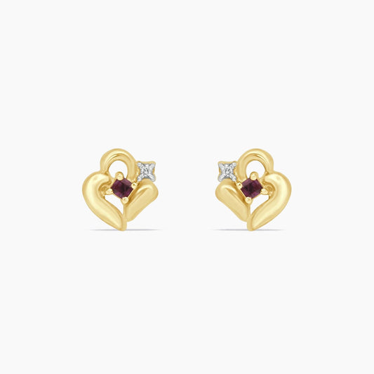 14K Yellow Gold Diamond & Ruby Stud Earrings, 0.02 ct, 11mm, 2.3g
