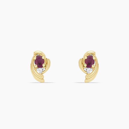 14K Yellow Gold Diamond & Ruby Stud Earrings, 0.02 ct, 10mm, 1.9g