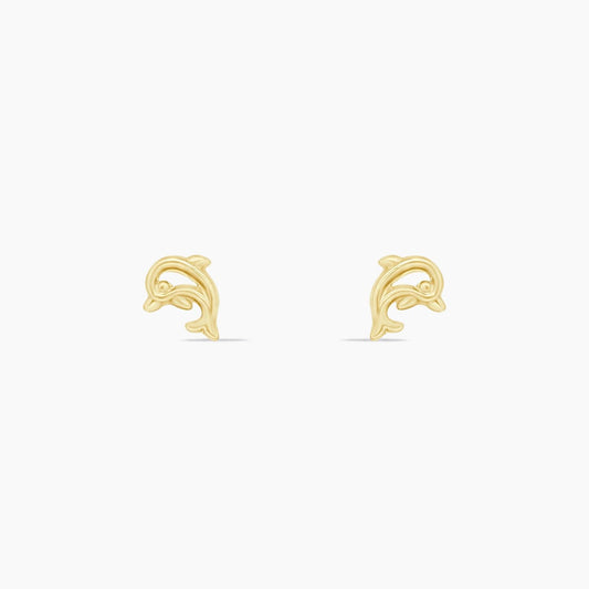 14K Yellow Gold Dolphin Stud Earrings, 7mm