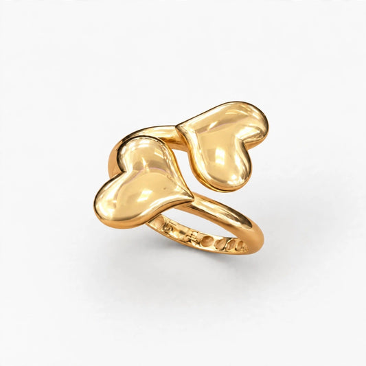 14K Yellow Gold Double Heart Ring, Size 8.5, 2.0g